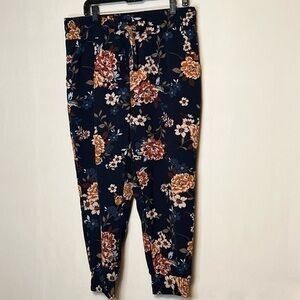 Navy Blue Floral Flower One Brand Jogger Pants Women’s Sz XL Elastic Waist